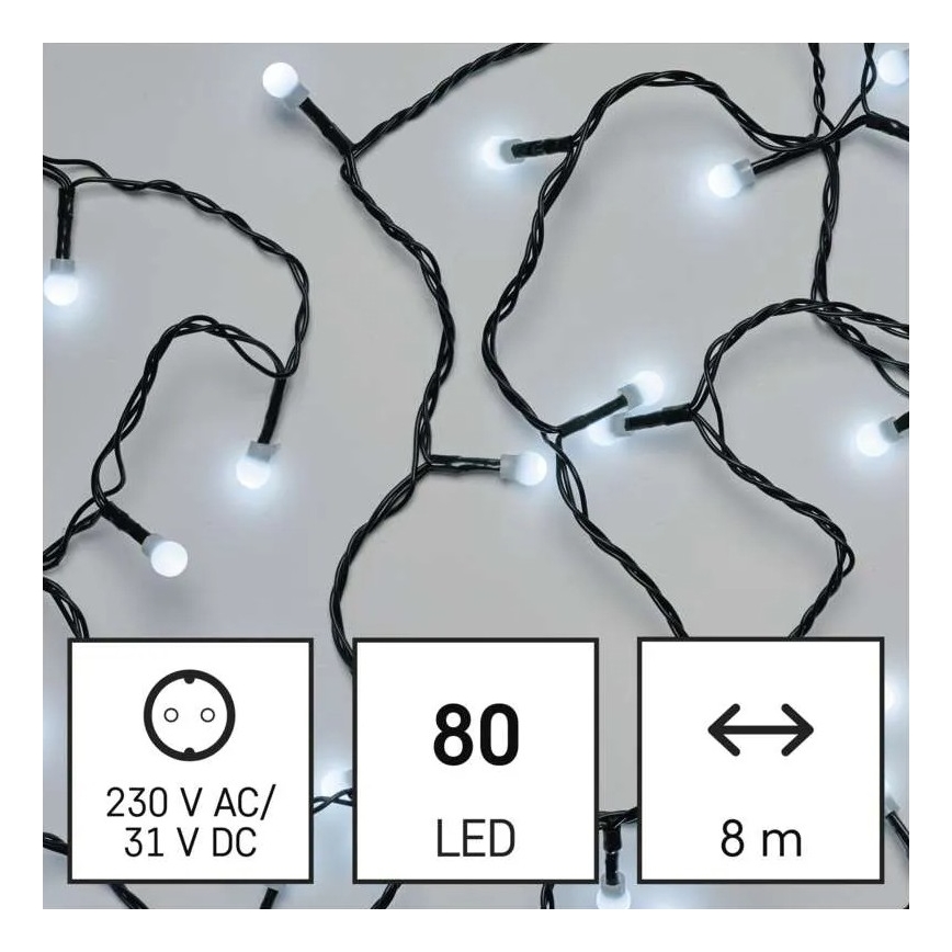 LED-ulkovalosarja 80 LED, 8 toimintoa, 13 m, kylmänvalkoinen, IP44