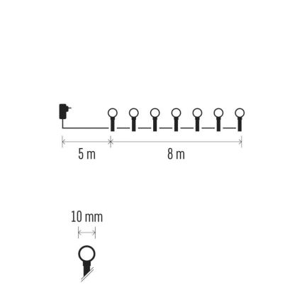 LED-ulkovalosarja 80 LED, 8 toimintoa, 13 m, kylmänvalkoinen, IP44