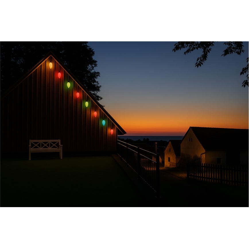LED-ulkovalosarja CONE FILAMENT 20xE10 19 m monivärinen/lämminvalkoinen IP44, Valmistettu EU:ssa