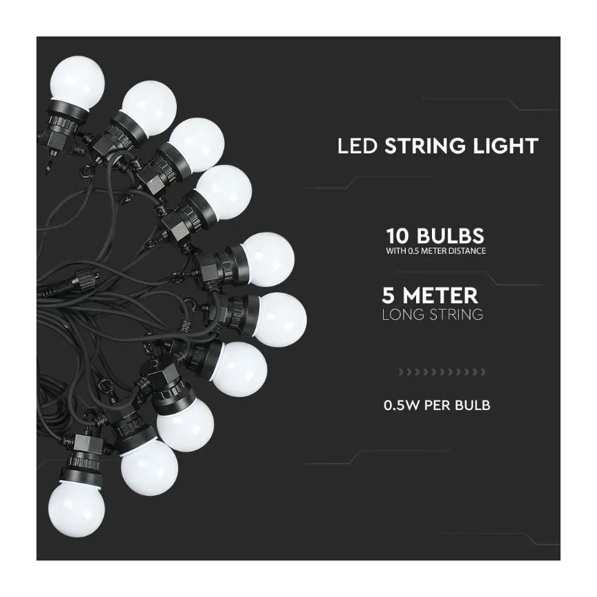 LED Ulkoketju STRING 5m 10xLED/0,5W/230V IP44 3000K