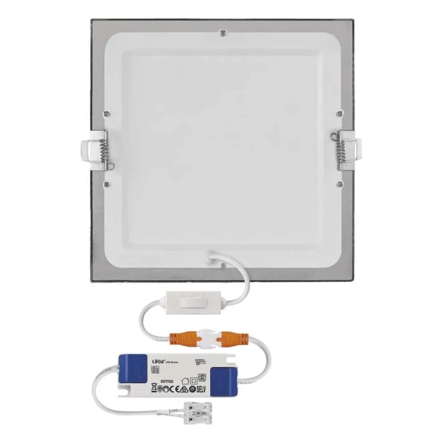 LED-upotettava kattovalaisin NEXXO LED/18W/230V 3000/3500/4000K hopea 22,5 x 22,5 cm