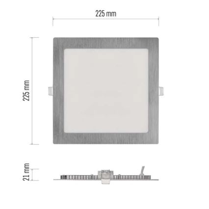 LED-upotettava kattovalaisin NEXXO LED/18W/230V 3000/3500/4000K hopea 22,5 x 22,5 cm