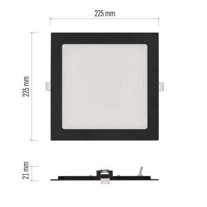 LED-upotettava kattovalaisin NEXXO LED/18W/230V 3000/3500/4000K musta 22,5 x 22,5 cm