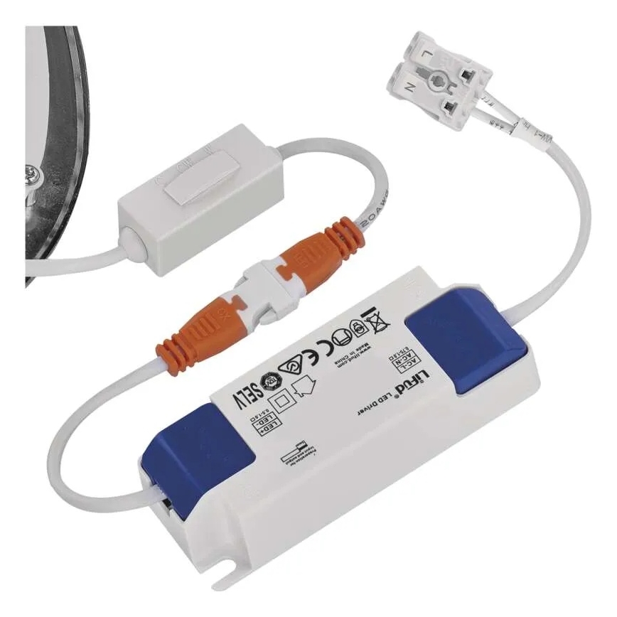 LED-upotettava valaisin NEXXO LED/7W/230V, kolme värilämpötilavaihtoehtoa 3000/3500/4000K, hopea, halkaisija 12 cm