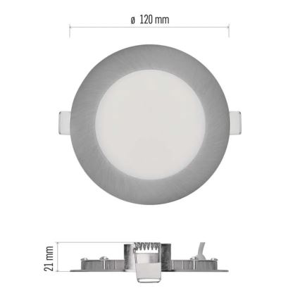 LED-upotettava valaisin NEXXO LED/7W/230V, kolme värilämpötilavaihtoehtoa 3000/3500/4000K, hopea, halkaisija 12 cm