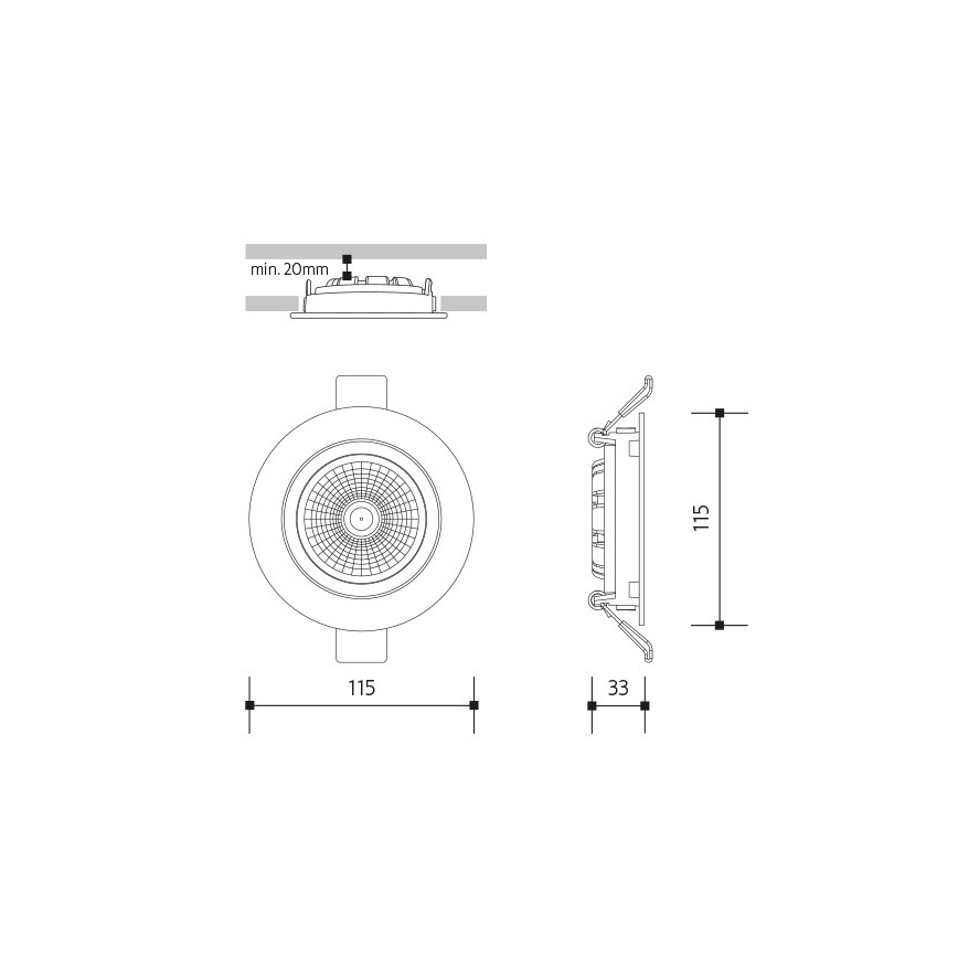 LED upotettava valo LED/18W/230V 4000K halkaisija 11,5 cm musta