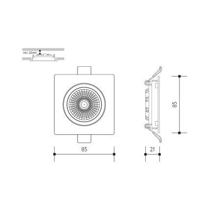LED upotettava valo LED/6W/230V 3000K 8,5x8,5 cm valkoinen