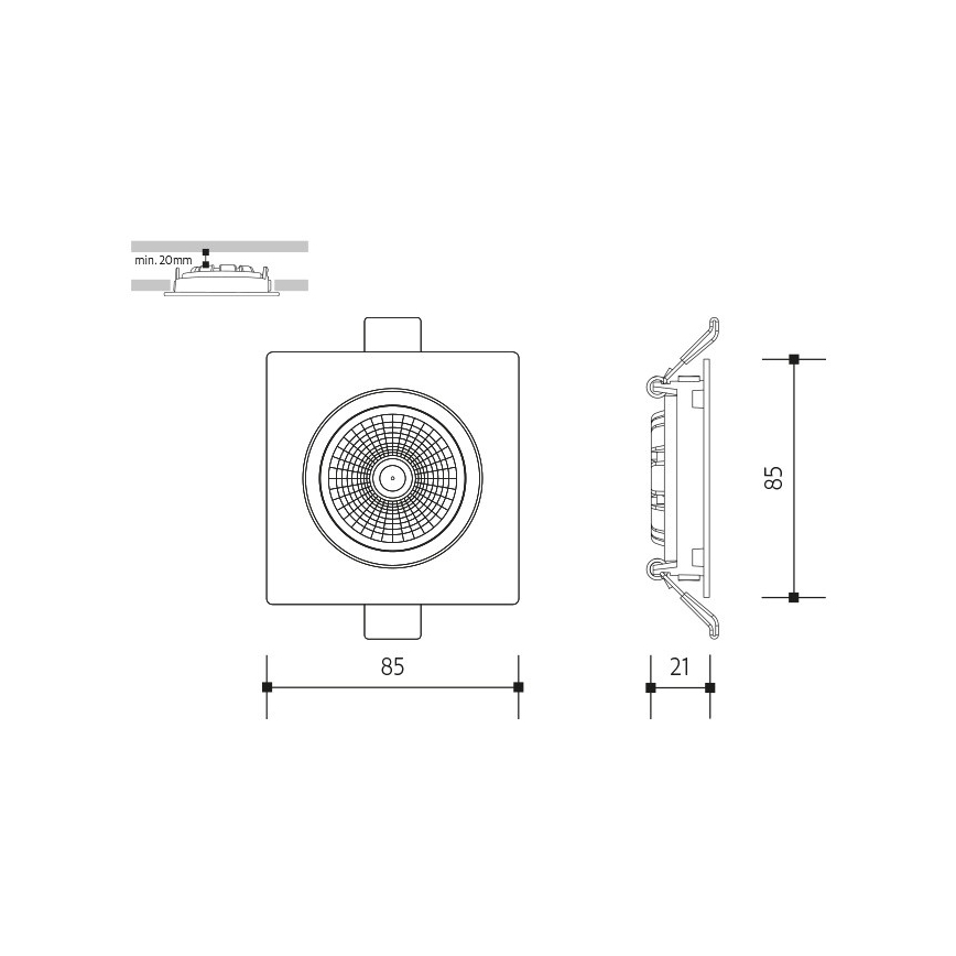 LED upotettava valo LED/6W/230V 3000K 8,5x8,5 cm valkoinen