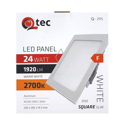 LED upotettava valo QTEC LED/24W/230V 2700K 29,2x29,2 cm