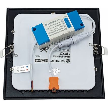 LED upotettava valo VEGA LED/12W/230V 2900/3900/5800K 17,5x17,5 cm musta