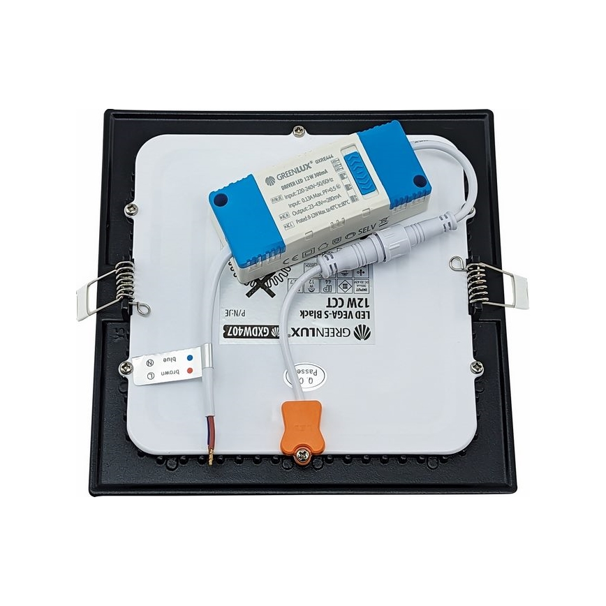 LED upotettava valo VEGA LED/12W/230V 2900/3900/5800K 17,5x17,5 cm musta