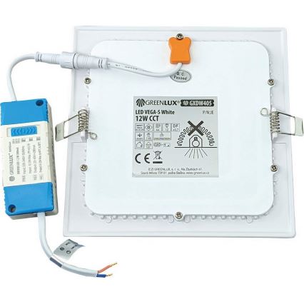 LED upotettava valo VEGA LED/12W/230V 2900/3900/5800K 17,5x17,5 cm valkoinen