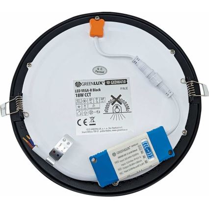 LED upotettava valo VEGA LED/18W/230V 2900/3900/5800K halkaisija 22,5 cm musta