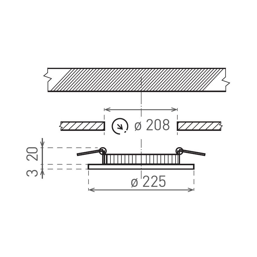 LED upotettava valo VEGA LED/18W/230V 2900/3900/5800K halkaisija 22,5 cm musta