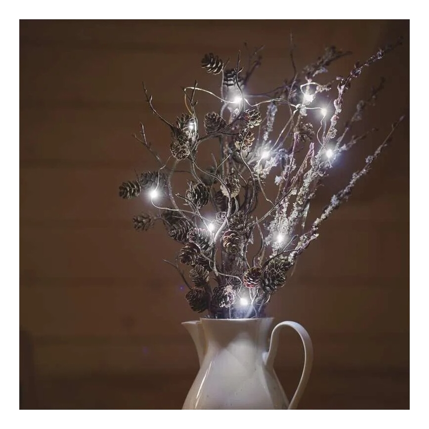 LED-valoketju 20 LED/2×AA, 2,4 m, kylmänvalkoinen