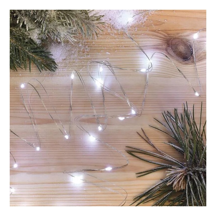 LED-valoketju 20 LED/2×AA, 2,4 m, kylmänvalkoinen
