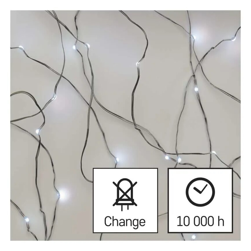 LED-valoketju 20 LED/2×AA, 2,4 m, kylmänvalkoinen