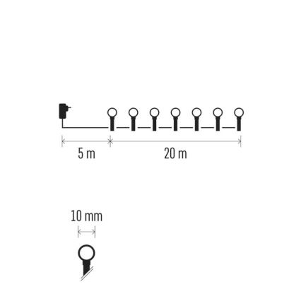 LED-valoketju 200 LEDiä/8 toimintoa 20m IP44 lämmin valkoinen