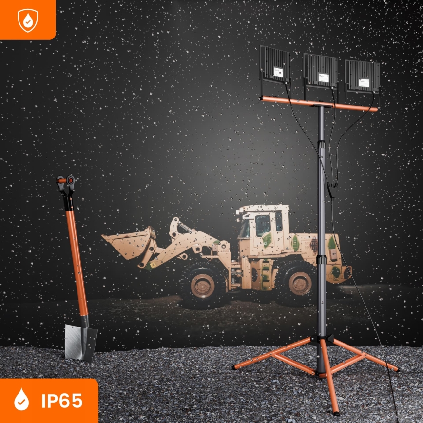 LED-valonheitin jalustalla 3xLED/100W/230V 4500K IP65 musta/oranssi