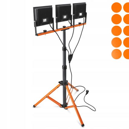 LED-valonheitin jalustalla 3xLED/100W/230V 4500K IP65 musta/oranssi