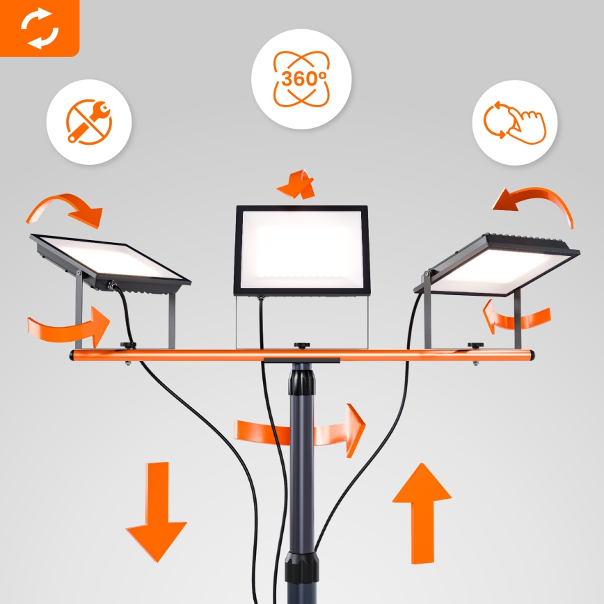 LED-valonheitin jalustalla 3xLED/50W/230V 4500K IP65 musta/oranssi