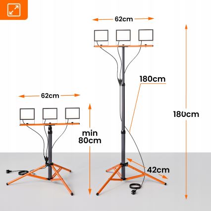 LED-valonheitin jalustalla 3xLED/50W/230V 4500K IP65 musta/oranssi