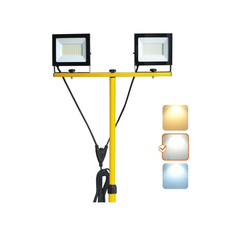 LED Valonheitin jalustalla TIGRA 2xLED/50W/230V 4000K IP54 musta/keltainen