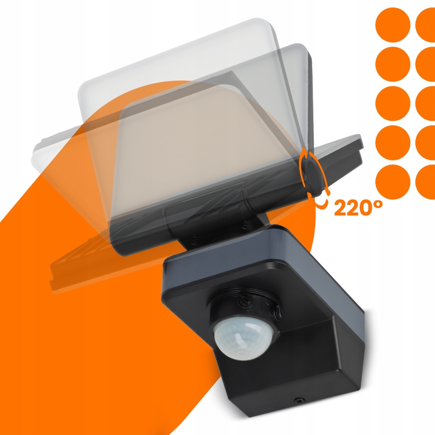 LED-valonheitin liike- ja hämärätunnistimella LED/24W/230V 4200K IP54 musta