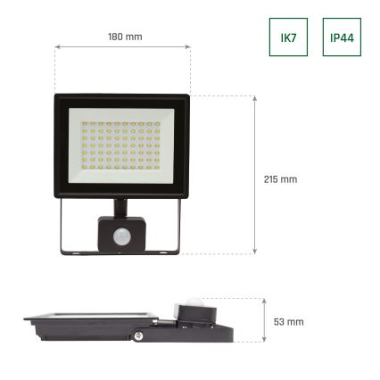 LED-valonheitin liiketunnistimella NOCTIS LUX 3 LED/50W/230V 3000K IP44 musta