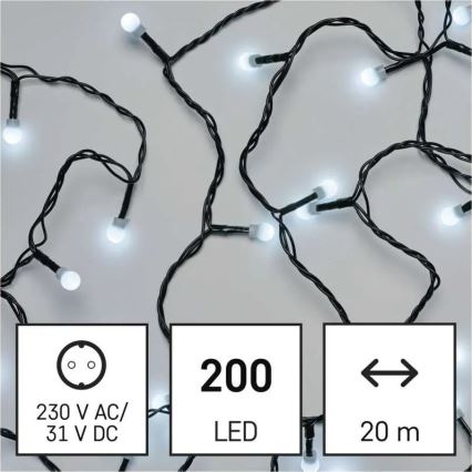 LED-valosarja 200xLED/8 toimintoa 20m IP44 kylmänvalkoinen
