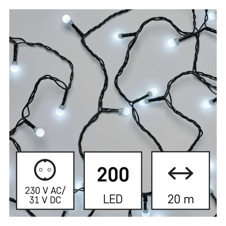 LED-valosarja 200xLED/8 toimintoa 20m IP44 kylmänvalkoinen