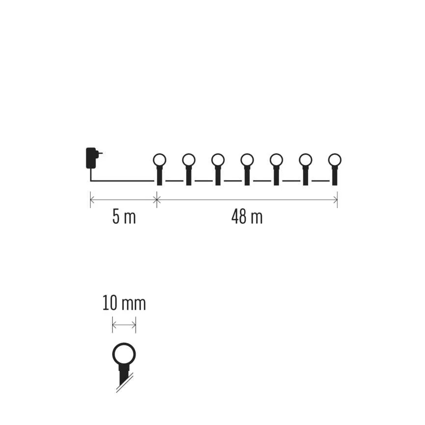 LED-valosarja 480 LEDiä, 8 toimintoa, 53 m, IP44, monivärinen