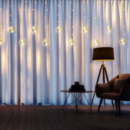 LED-valoverho WISH BALLS 108 LED / 8 valaistustilaa, 4,5 m, lämmin valkoinen