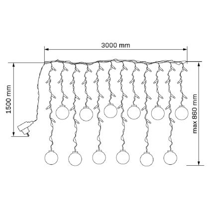 LED-valoverho WISH BALLS 108xLED/8 toimintoa 4,5 m lämmin valkoinen