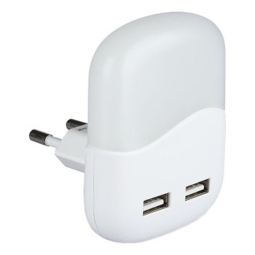 LED-yövalo hämäräkytkimellä pistorasiaan 2xUSB LED/0,45W/230V 4000K