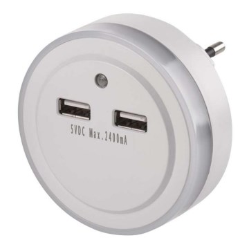 LED-yövalo pistorasiaan valotunnistimella+2xUSB 3xLED/0,3W/230V