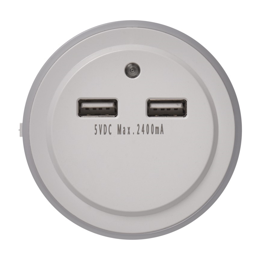 LED-yövalo pistorasiaan valotunnistimella+2xUSB 3xLED/0,3W/230V