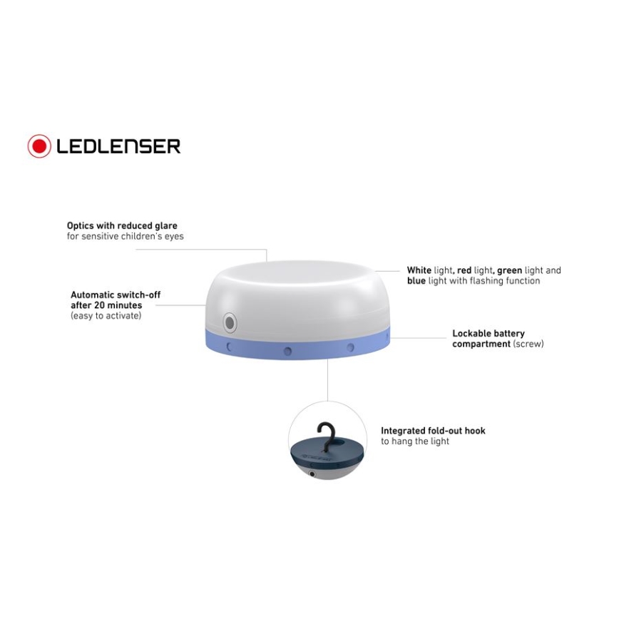 Ledlenser KIDCAMP6 RAINBOW - himmennettävä kannettava LED-lamppu, LED/3xAAA, IP44, sininen