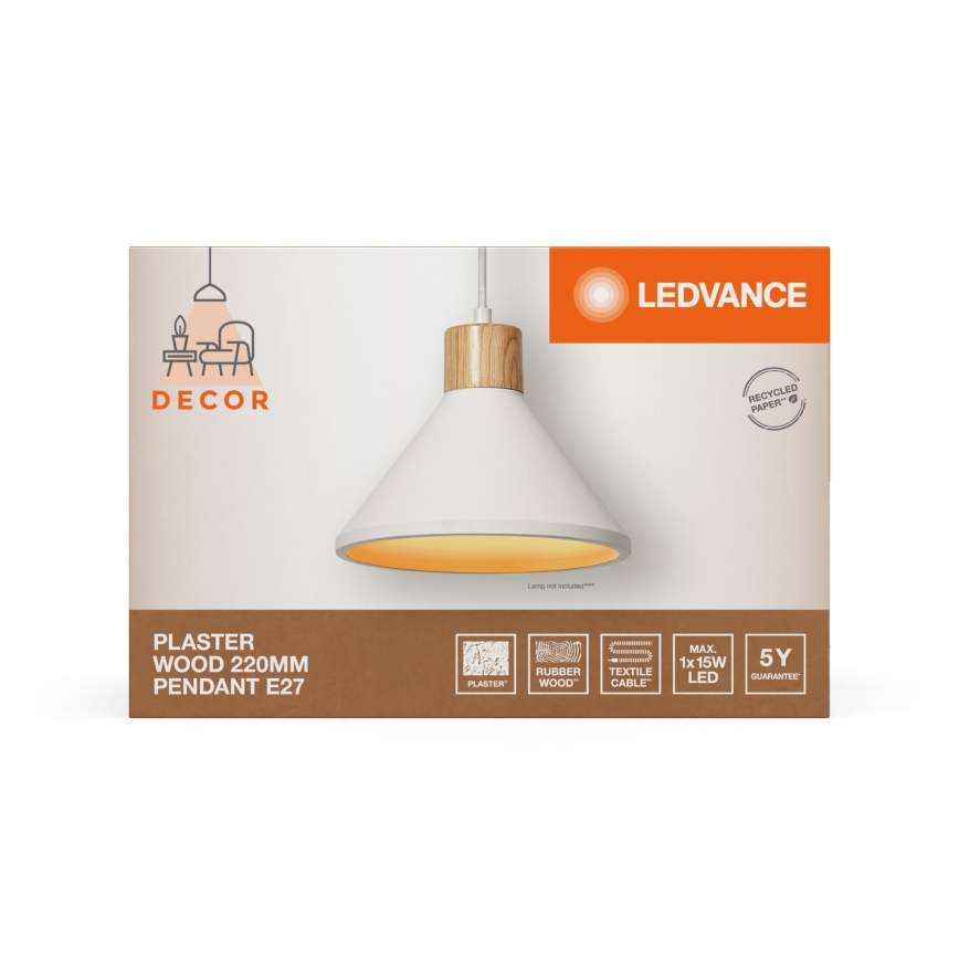 Ledvance - Kattokruunu johdossa DECOR PLASTER 1xE27/25W/230V halkaisija 22 cm muovit valkoinen