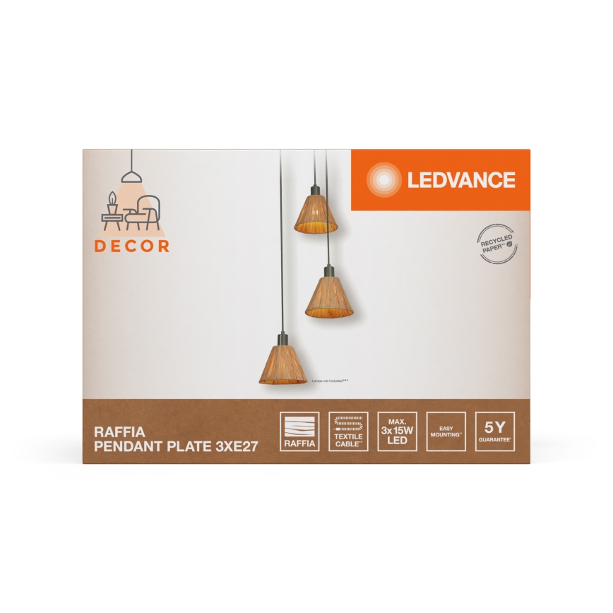 Ledvance - Kattokruunu johdossa DECOR RAFFIA 3xE27/15W/230V juuttinaru