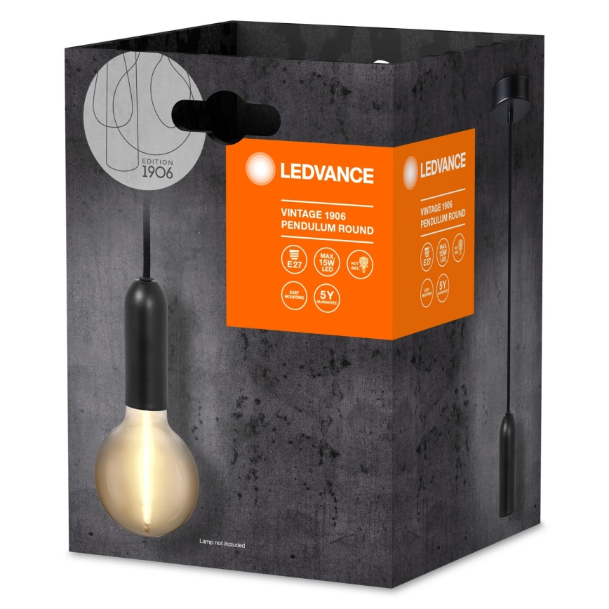 Ledvance - Kattokruunu johdossa PENDULUM ROUND 1xE27/15W/230V musta