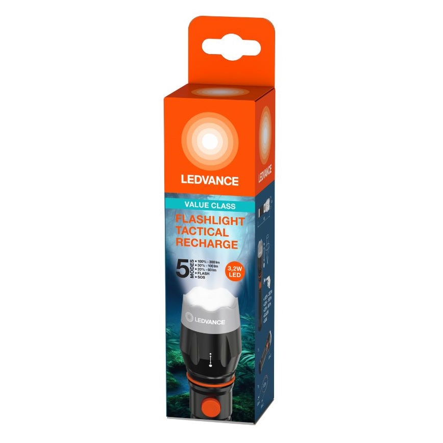Ledvance - Ladattava LED-taskulamppu FLASHLIGHT LED/3,2W/5V 1500mAh