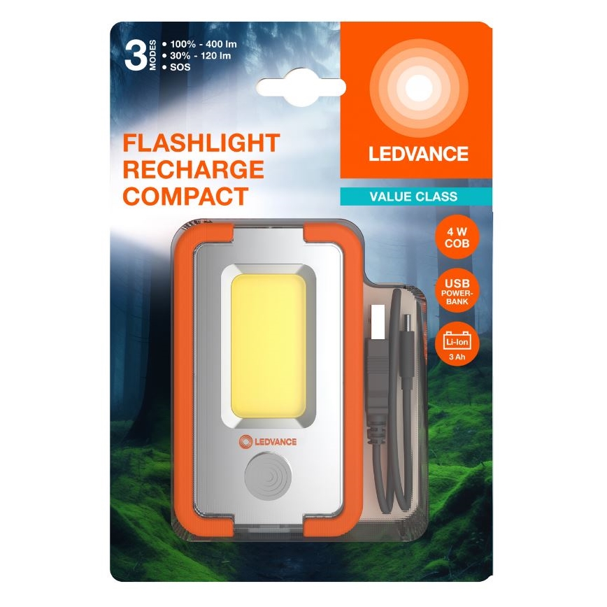 Ledvance - Ladattava LED-taskulamppu virtapankki FLASHLIGHT LED/4W/5V 3000mAh IPX2