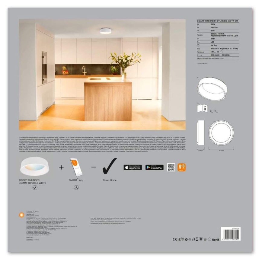 Ledvance - Himennettävä LED-valaisin SMART+ CYLINDER LED/26W/230V 3000K-6500K Wi-Fi