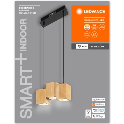 Ledvance - LED Himmennettävä kattokruunu johdossa DECOR WOOD 3xLED/7W/230V Wi-Fi