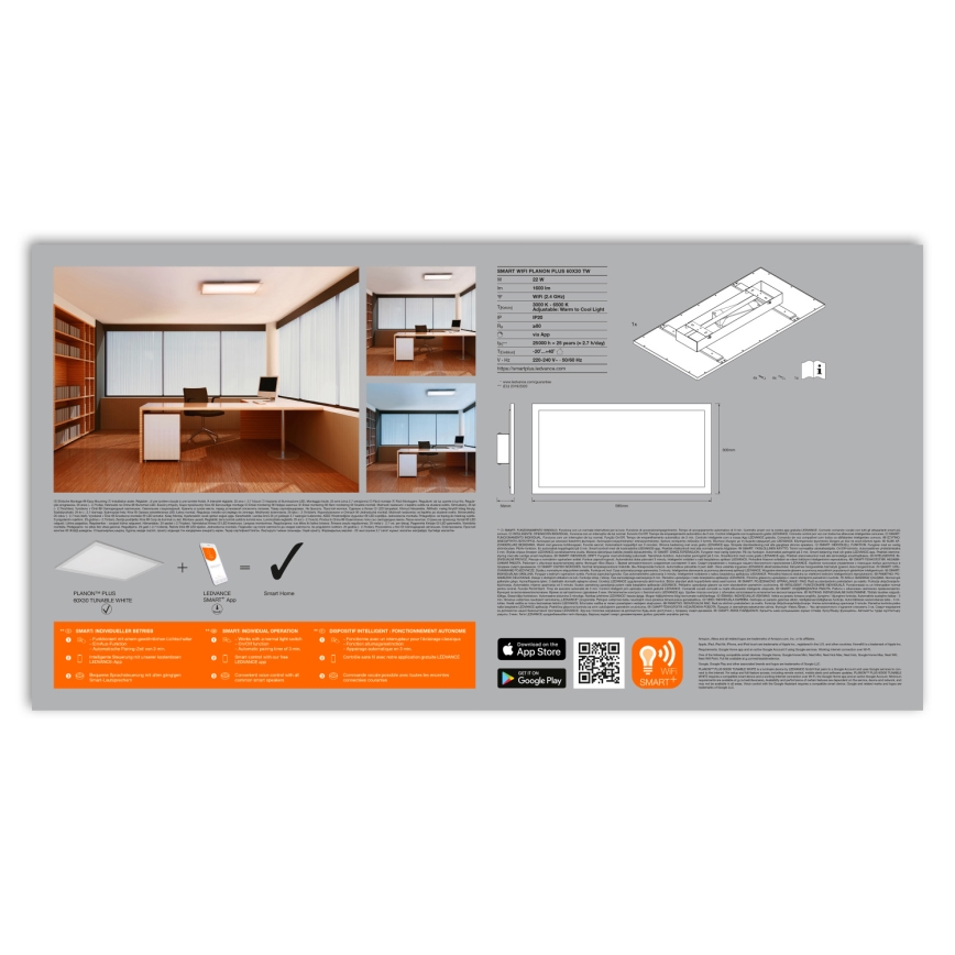 Ledvance - SMART+ PLANON himmennettävä LED-kattovalaisin 22 W/230 V 30 x 60 cm Wi-Fi