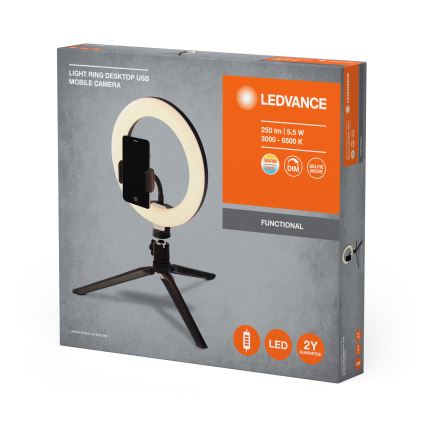 Ledvance - Himmennettävä LED-pöytävalaisin telineen kanssa ja pidike vloggaamiseen LED/5,5W/USB 3000/4000/6500K