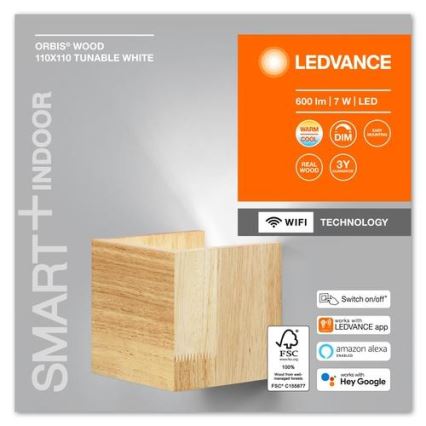 Ledvance - LED Himmennettävä seinävalo SMART+ WOOD LED/7W/230V 3000-6500K Wi-Fi
