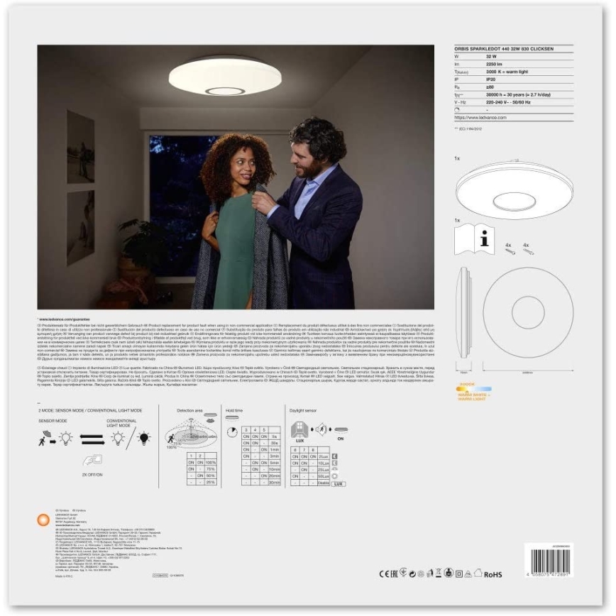 Ledvance - LED-kattovalaisin anturilla SPARKLEDOT LED/32W/230V