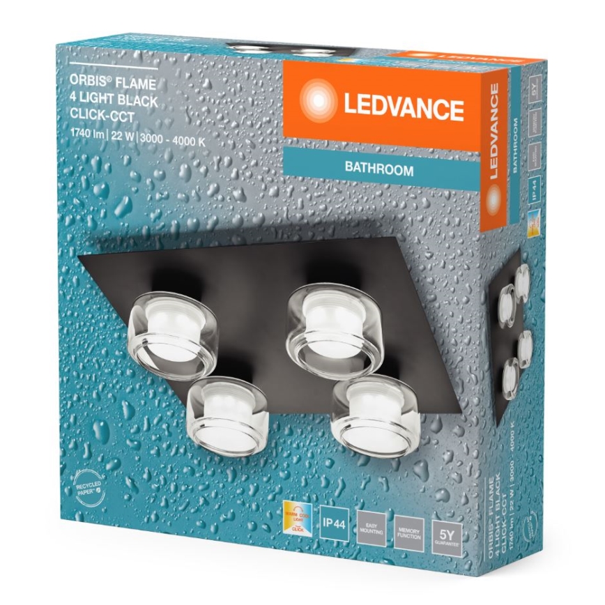 Ledvance - LED-kattovalaisin kylpyhuoneeseen ORBIS FLAME 4xLED/5,5W/230V 3000/4000K IP44 musta